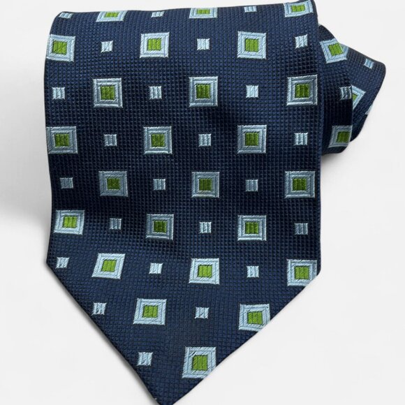 Tino Cofina Silk Tie Geometric Cubes Blue Green Turquoise Formal Business Dress - Picture 3 of 6
